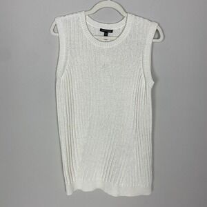 EILEEN FISHER Ivory Organic Linen Cotton Tape Crew‎ Neck Sleeveless Sweater Top